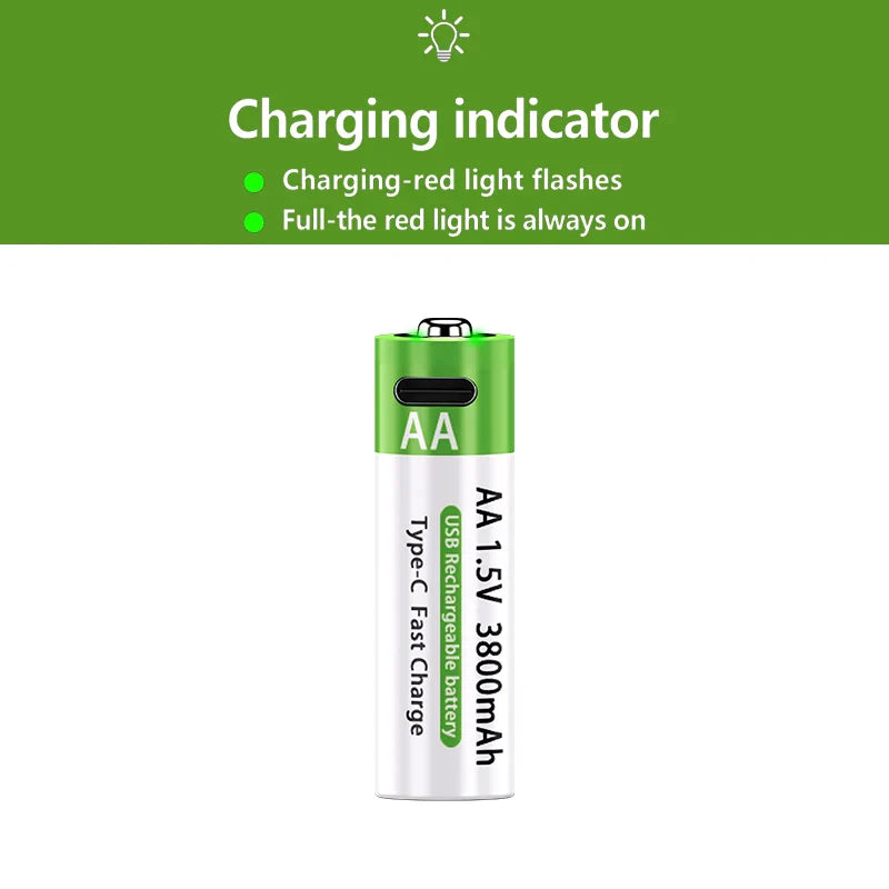 4 Piles Rechargeables USB AA 1.5V – 3800mAh