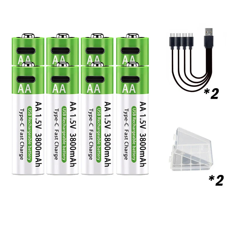 4 Piles Rechargeables USB AA 1.5V – 3800mAh