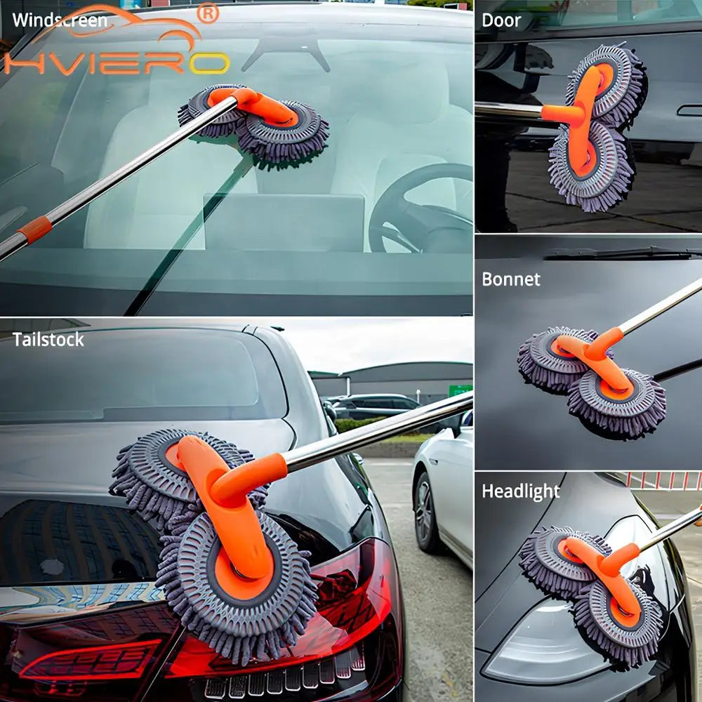 Brosse Télescopique Microfibre Lavage Voiture à Double Tête Pivotante