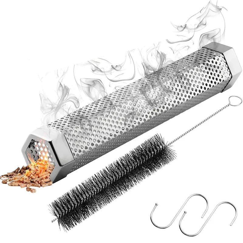 Tube Fumoir Hexagonal Inox 30cm pour Granulés BBQ — Fumage Froid & Chaud 5h