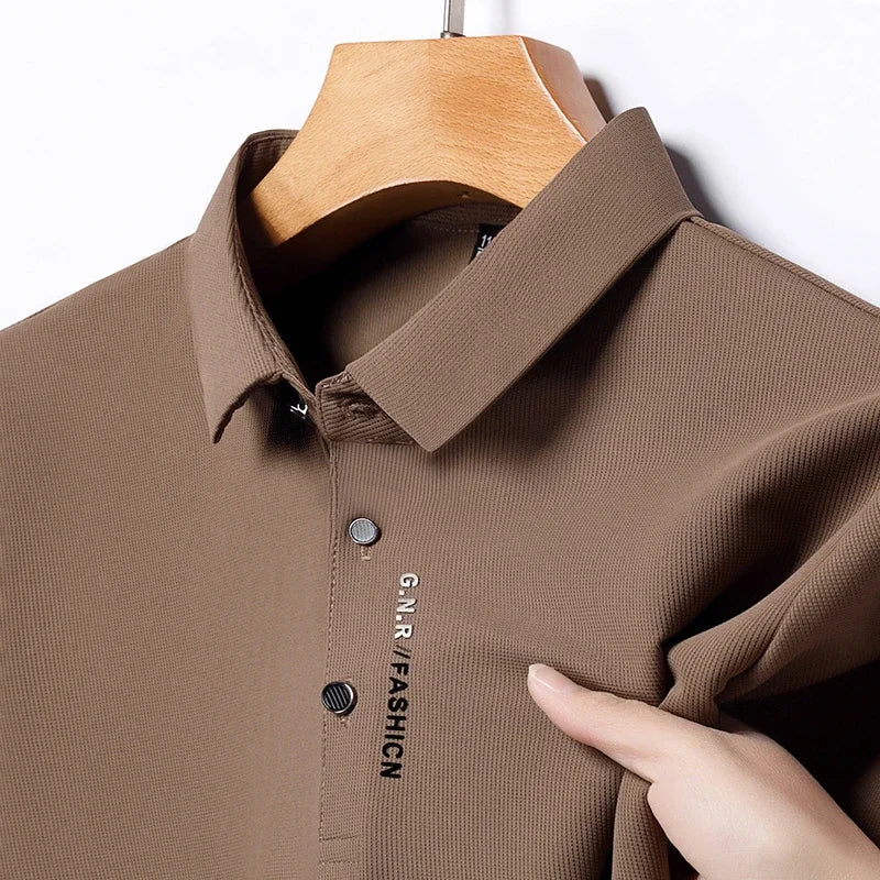 Polo Homme Texturé Uni Respirant Manches Courtes — Élastique, Confort Été