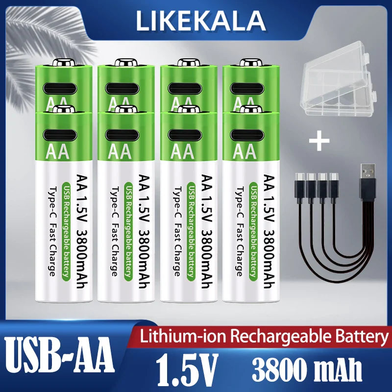 4 Piles Rechargeables USB AA 1.5V – 3800mAh