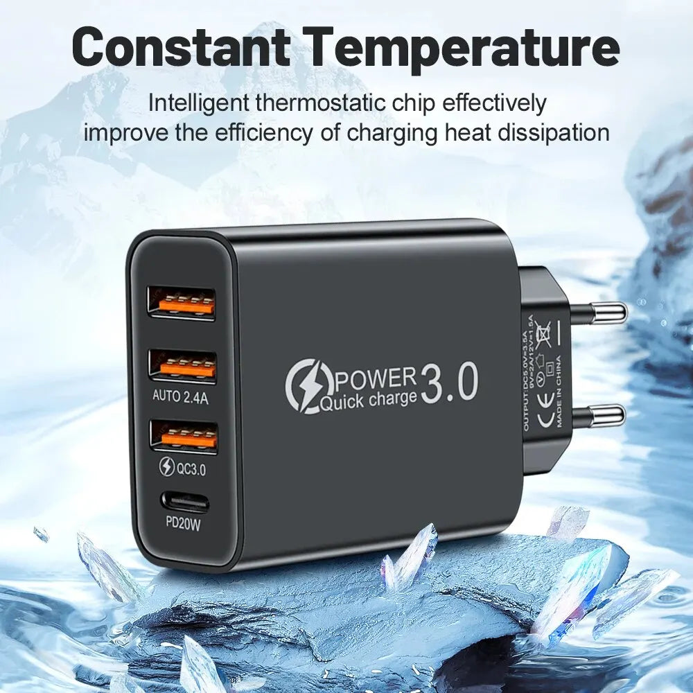 Chargeur Multi-Ports Rapide 20W - USB & USB-C