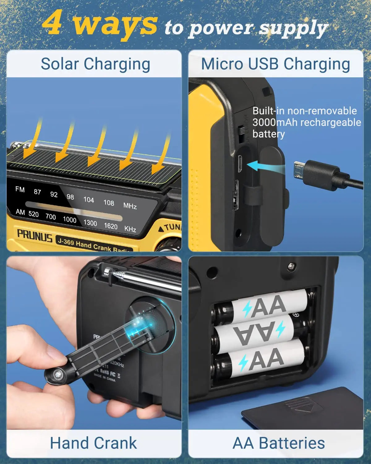 Radio D’urgence Multi-fonctions AM/FM Solaire avec Manivelle