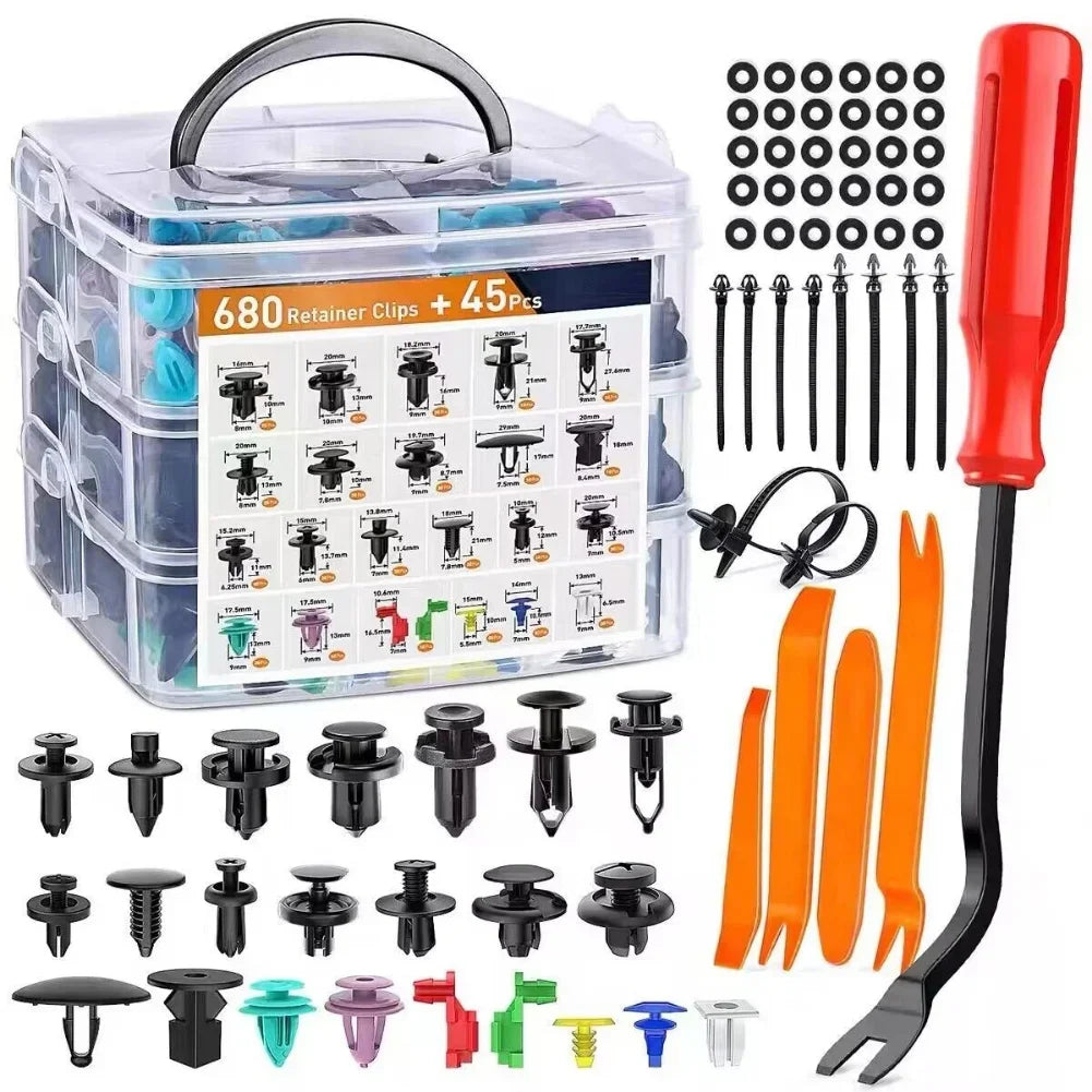 Kit de 680 Clips De Fixation Universels + Outils