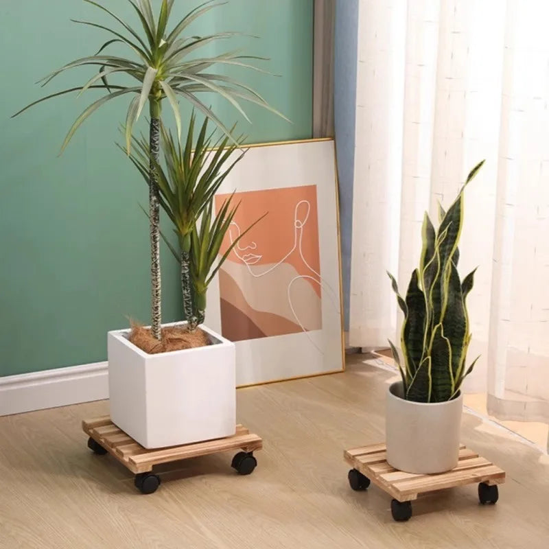 Plateau Mobile en Bois Massif pour Pots de Fleurs