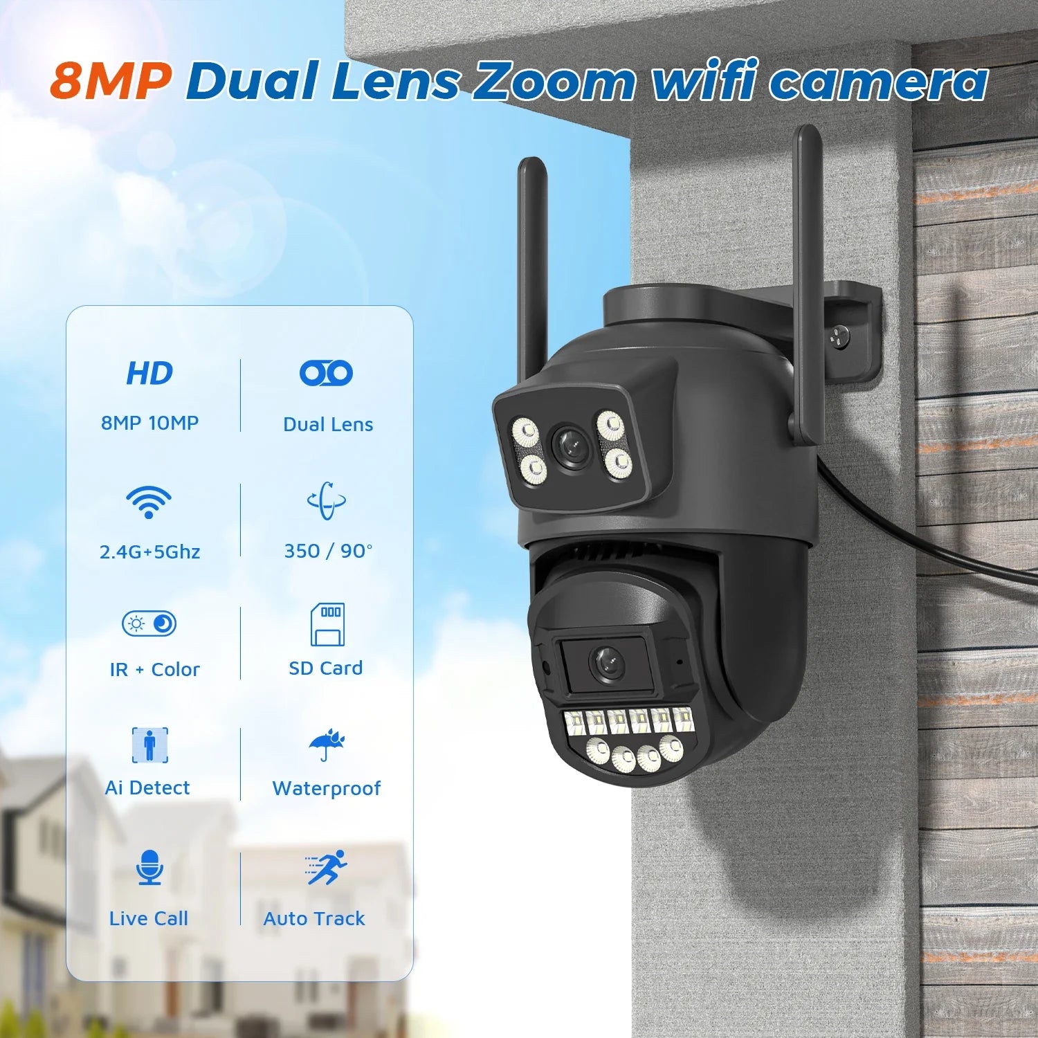 Caméra de Sécurité 5K Double Objectif – Vision 360° + Carte 32GB