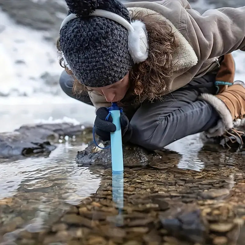 Paille filtrante de survie - Filtre à eau portable + Gourde pliante & E-Book OFFERTS