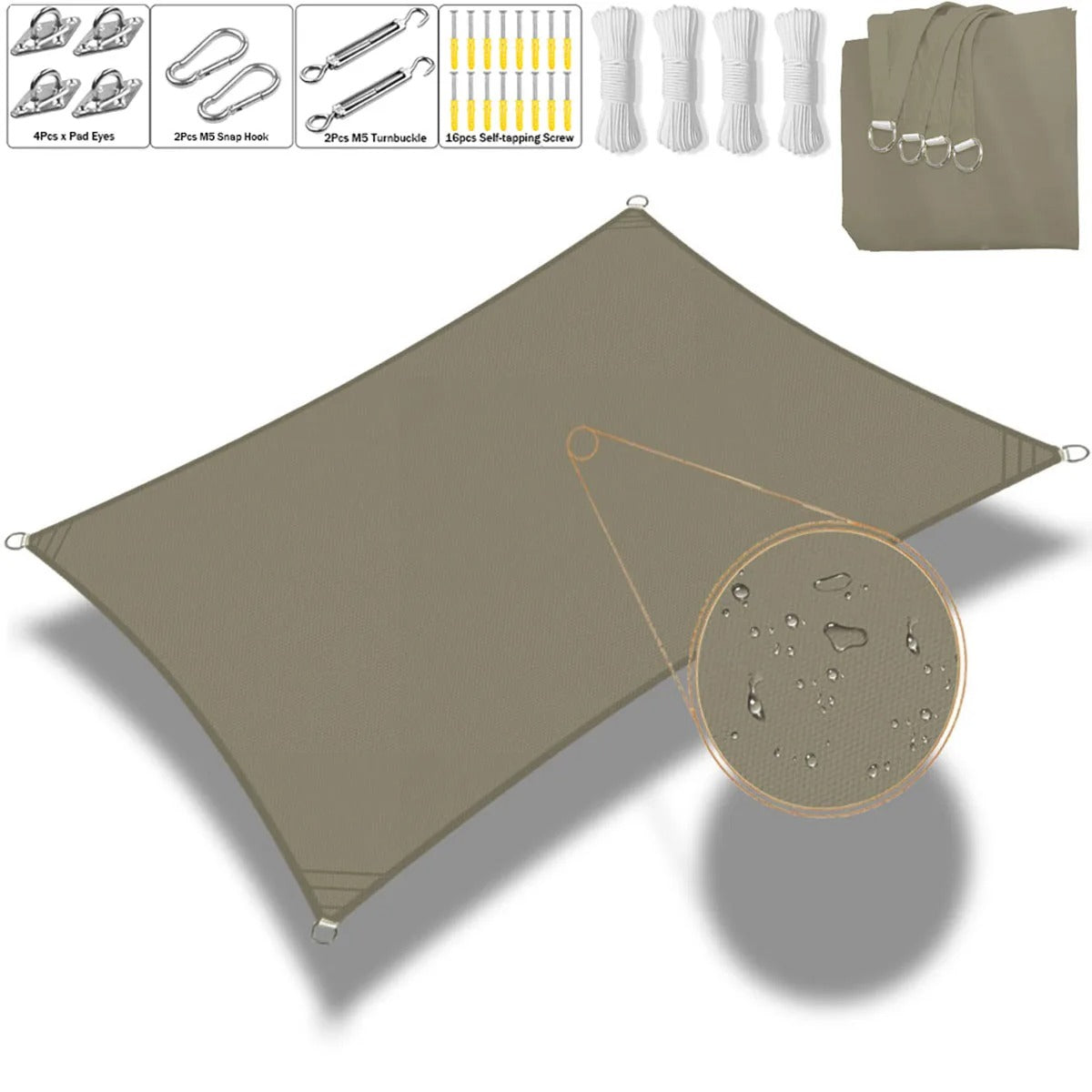 Voile d'ombrage carré ou rectangulaire - Kit complet