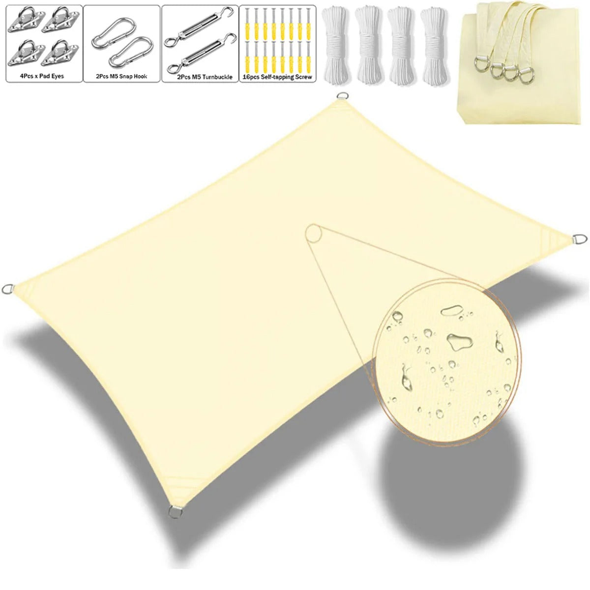 Voile d'ombrage carré ou rectangulaire - Kit complet