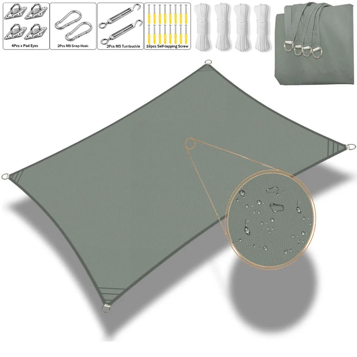 Voile d'ombrage carré ou rectangulaire - Kit complet