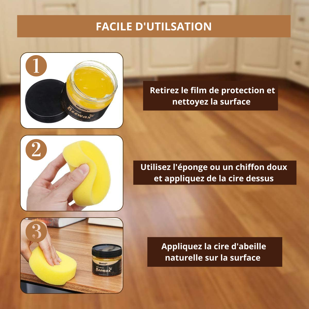 Cire d'abeille naturelle + EPONGE OFFERTE